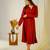 Maroon tropical twill plain cusffed slessves shirt midi derss