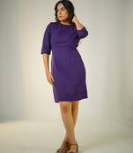 Purple poly moss plain a-line midi dress western
