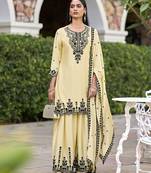 Chiku embroidered chinon silk stitched Palazzo suit