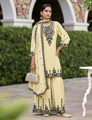 Chiku embroidered chinon silk stitched Palazzo suit 2