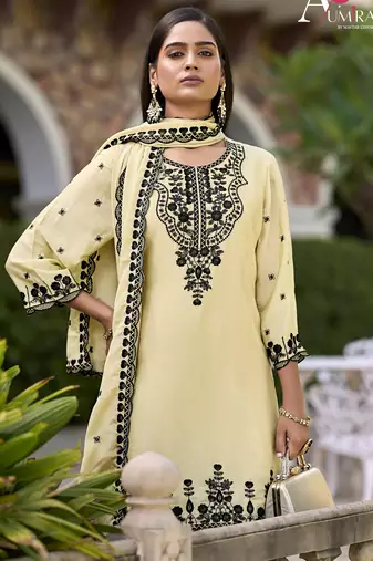 Chiku embroidered chinon silk stitched Palazzo suit