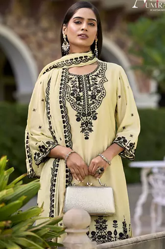 Chiku embroidered chinon silk stitched Palazzo suit