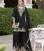 Black embroidered chinon readymade sharara suit