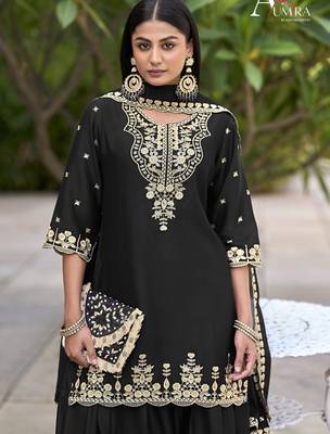 Black embroidered chinon readymade sharara suit 2