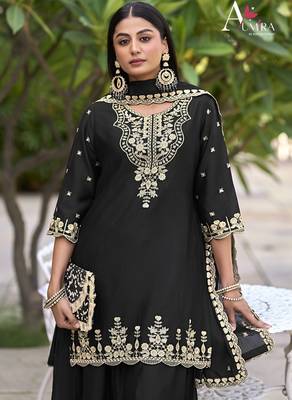 Black embroidered chinon readymade sharara suit 3