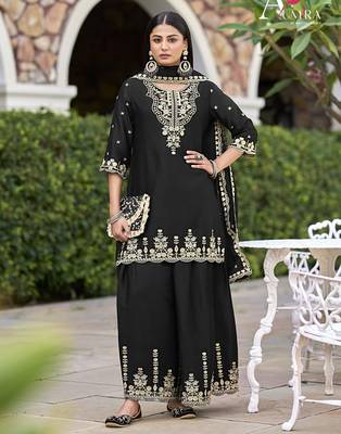 Black embroidered chinon readymade sharara suit 4