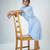 Ligth blue moss plain satin twill satin knot dress western