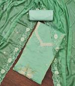 Women's green viscose satin embroidered unstitched dress material