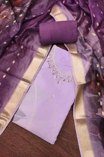Women's purple cambric cotton handwork unstitched dress material