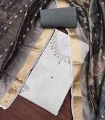 Women's grey cambric cotton handwork unstitched dress material