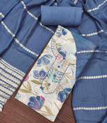 Women's blue cotton handwork unstitched dress material