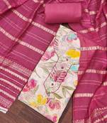 Women's pink cotton handwork unstitched dress material