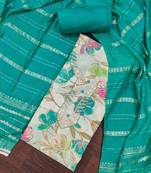 Women's turquoise cotton handwork unstitched dress material