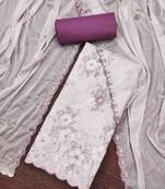 Women's off-white cambric cotton embroidered unstitched dress material