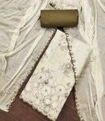 Women's off-white cambric cotton embroidered unstitched dress material