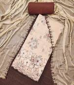 Women's off-white cambric cotton embroidered unstitched dress material