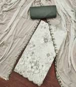 Women's off-white cambric cotton embroidered unstitched dress material