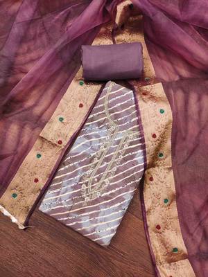 Women's wine cotton handwork unstitched dress material 1