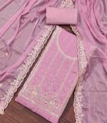 Women's pink viscose satin embroidered unstitched dress material