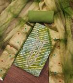 Women's green cotton handwork unstitched dress material