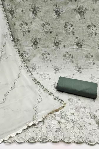 Women's off-white cambric cotton embroidered unstitched dress material