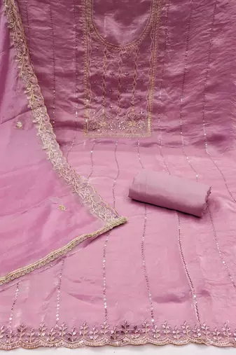 Women's pink viscose satin embroidered unstitched dress material