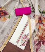 Women's white cotton silk handwork unstitched dress material