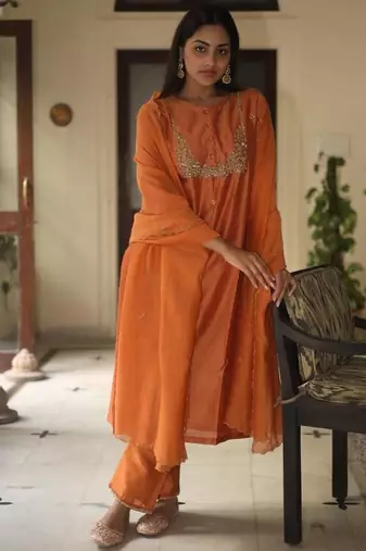 Rust orange moss basket suit set