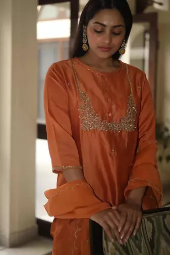 Rust orange moss basket suit set