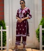 Chikankari cotton embroidered kurta set