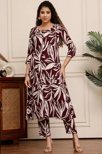 women's cotton botanical floral printed kurta with pant
