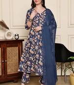 women's cotton blend  floral printed kurta & pant with dupatta