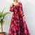 Pink Floral Printed Full Flared Anarkali With Pant and Dupatta