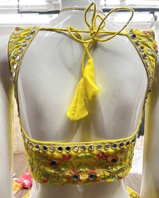Yellow Real Mirror With Embroidered Georgette Lehenga Choli 4