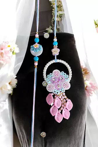 Pastel dream rakhi & lumba set – handmade floral rakhi for brother
and bhabhi