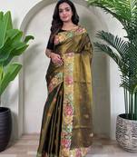 Mehndi Zari Weaving Tissue Silk Saree 