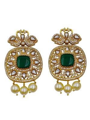 Traditional green kundan pearl choker necklace set for women 5