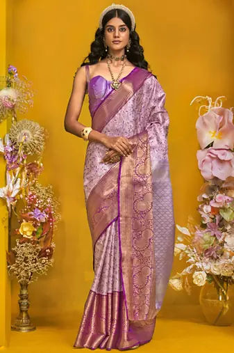 Lavender & purple art silk handloom weaving saree