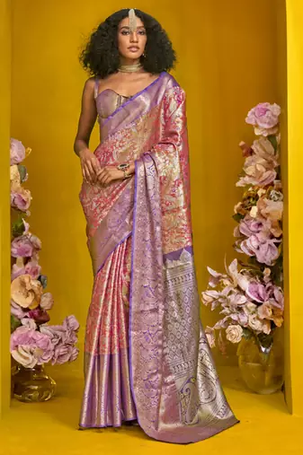 Lavender & peach art silk handloom weaving saree