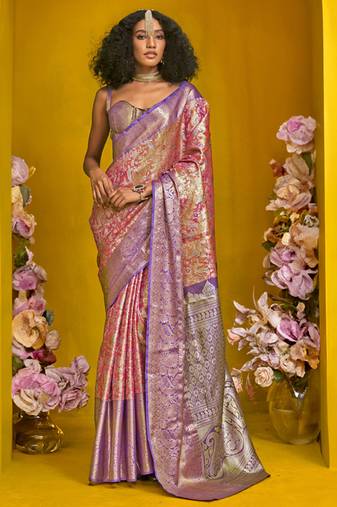 Lavender & peach art silk handloom weaving saree