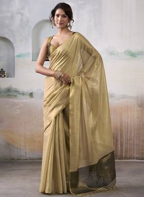 Cream tissue silk with beautiful tussle festival wear saree 1