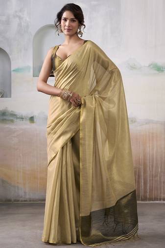 Cream tissue silk with beautiful tussle festival wear saree