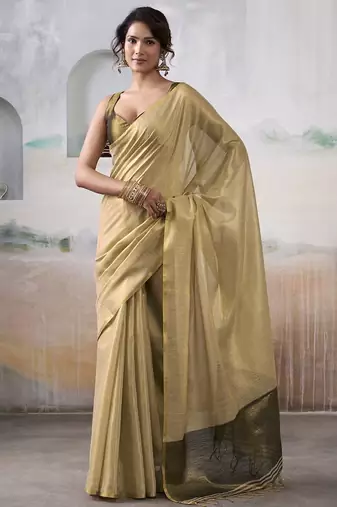 Cream tissue silk with beautiful tussle festival wear saree