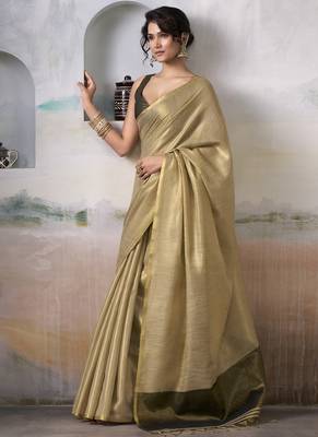 Cream tissue silk with beautiful tussle festival wear saree 2