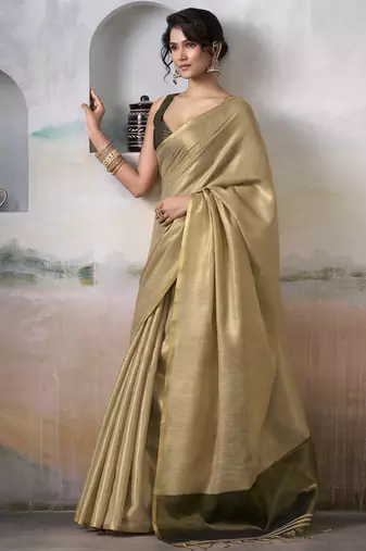 Cream tissue silk with beautiful tussle festival wear saree