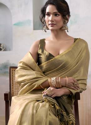 Cream tissue silk with beautiful tussle festival wear saree 4