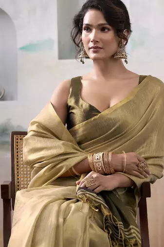 Cream tissue silk with beautiful tussle festival wear saree