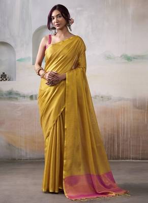 Mustard tissue silk with beautiful tussle festival wear saree 1