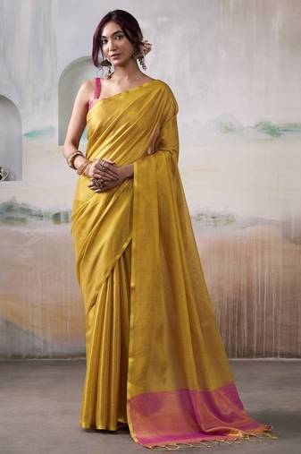 Mustard tissue silk with beautiful tussle festival wear saree