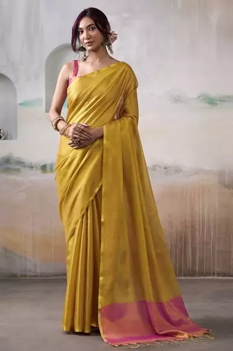 Mustard tissue silk with beautiful tussle festival wear saree